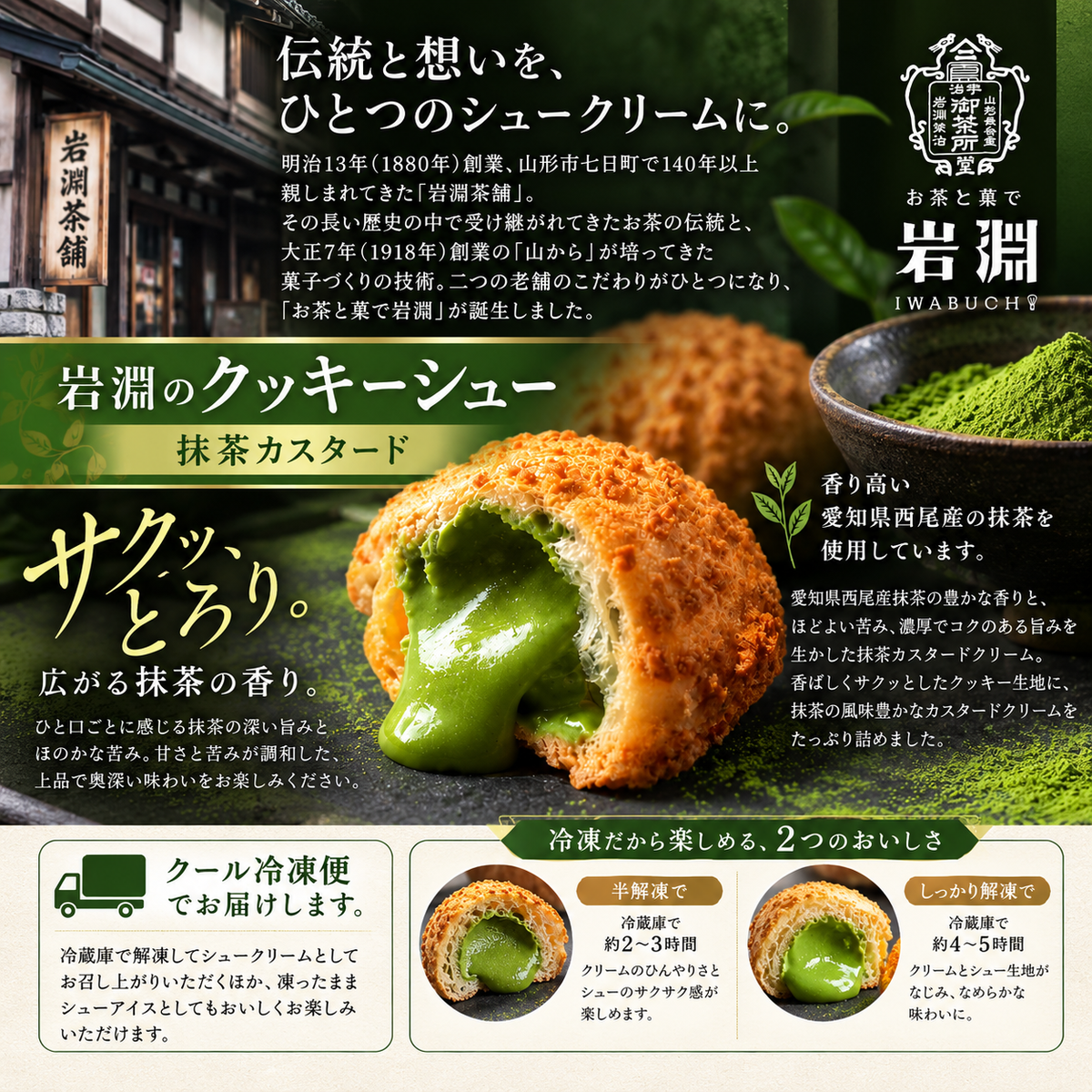 岩淵のクッキーシュー（抹茶カスタード味、カスタード味）【ご自宅用簡易箱入り】